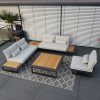 Edle Gartenlounge in Aluminium Anthrazit mit großzügiger Sitzfläche und Loungetisch mit Teakholz Irokoholz.