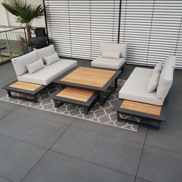 Platzsparende Gartenlounge Cannes für kleine Gärten in Aluminium Anthrazit Teak