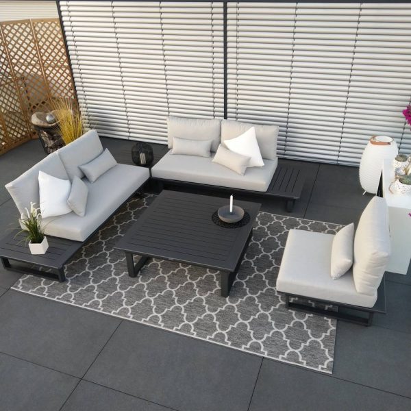 Outdoor Lounge mit integriertem Seitentisch und großzügiger Sitzfläche modular Exklusive ICM Gartenlounge Anthrazit