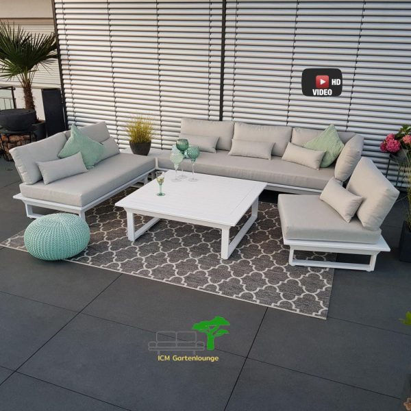 Weiße XXL Outdoor-Lounge für große Sitzgruppen mit wetterfestem Aluminium
