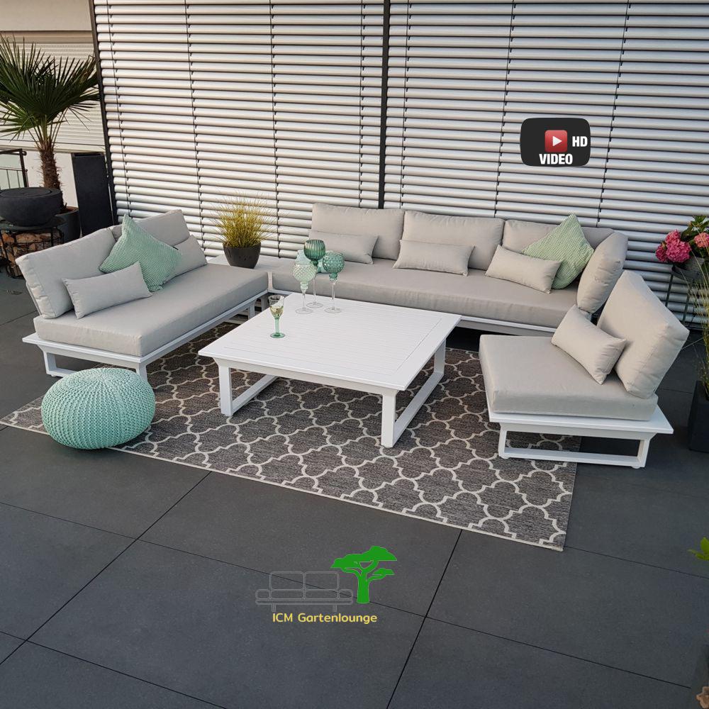 ICM Gartenlounge St. Tropez – Große weiße Lounge für bis zu 6 Personen Weiße XXL Outdoor-Lounge für große Sitzgruppen mit wetterfestem Aluminium