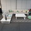 Weiße Eck-Lounge St. Tropez mit wetterfestem Aluminiumgestell und stilvollen Beistelltischen Luxus ICM Gartenlounge weiß
