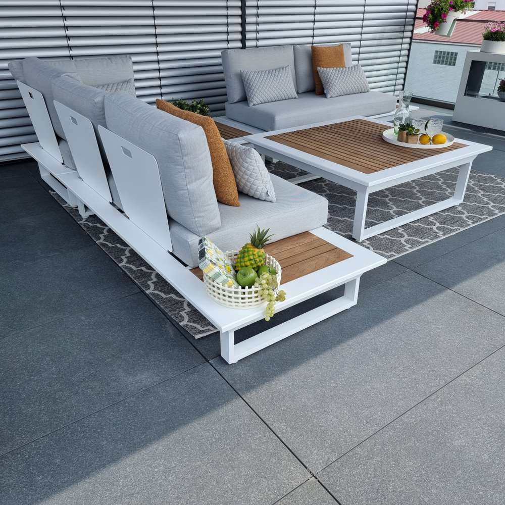 Modernes Loungesofa für den Innenbereich, Kombination aus Aluminium und Textil