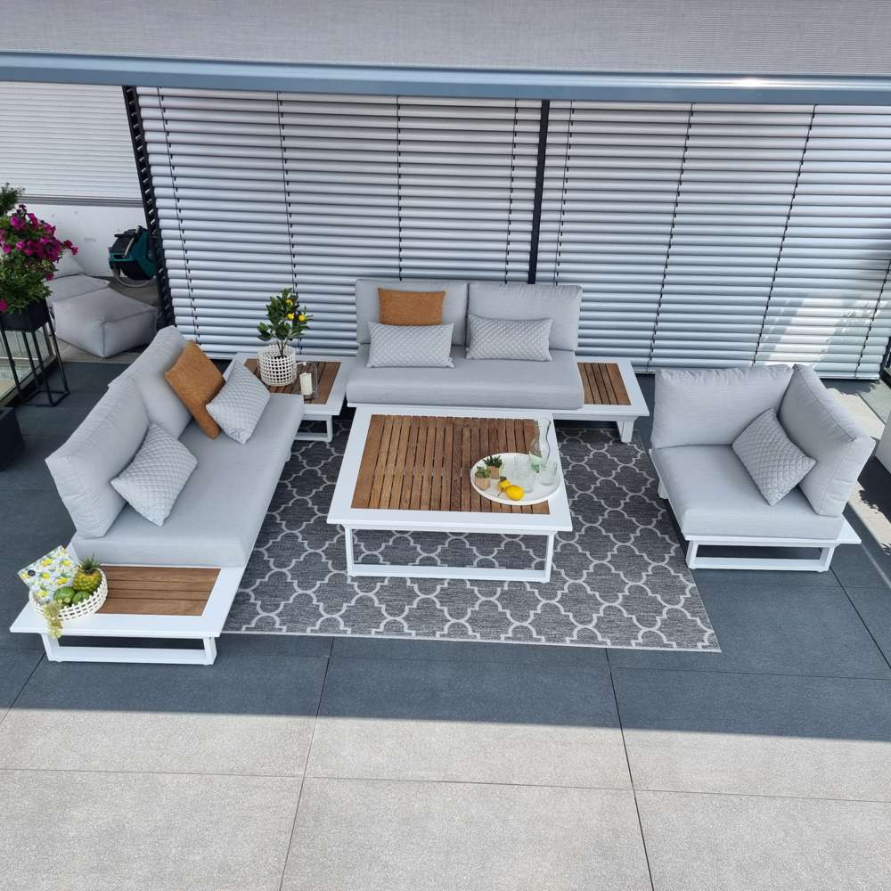 Weiße Aluminium-Modul-Lounge mit modernem Design für Garten und Terrasse Gartenlounge Set Cannes Weiss