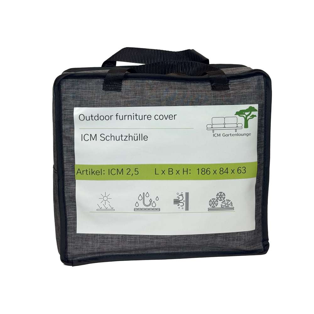 ICM Gartenlounge – Schutzhülle für 2-Sitzer Modul mit integriertem Seitentisch, wetterfest & praktisch verpackt ICM Gartenlounge Schutzhülle für 2-Sitzer Modul mit integriertem Seitentisch – Wetterbeständiger Schutz, passend für ICM Gartenlounge, inklusive praktischer Verpackung.
