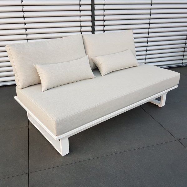 2-Sitzer Modul Garten-Sofa St. Tropez – weiß pulverbeschichtet, inkl. Sitz- und Rückenpolster, erweiterbar