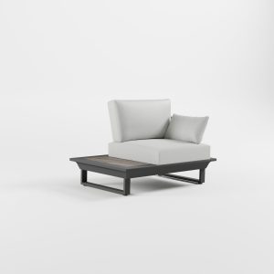 icm-solitaer-sessel-anthrazit-keramik-dunkel-cube-frontal ICM Solitär 1-Sitzers in Anthrazit mit Armlehne, integriertem Seitentisch mit dunkler Keramikplatte und Cube-Füßen.