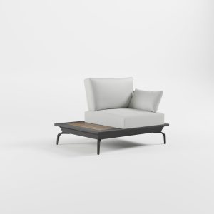 icm-solitaer-sessel-anthrazit-teak-delta ICM Solitär 1-Sitzer Lounge-Sessel in Anthrazit mit Armlehne, schrägen Delta-Füßen und integriertem Seitentisch mit Teakholz-Inlay.