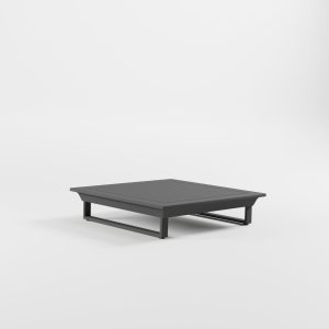 Quadratischer ICM Loungetisch 112x112 cm aus Aluminium in Anthrazit mit Cube-Design-Füßen.