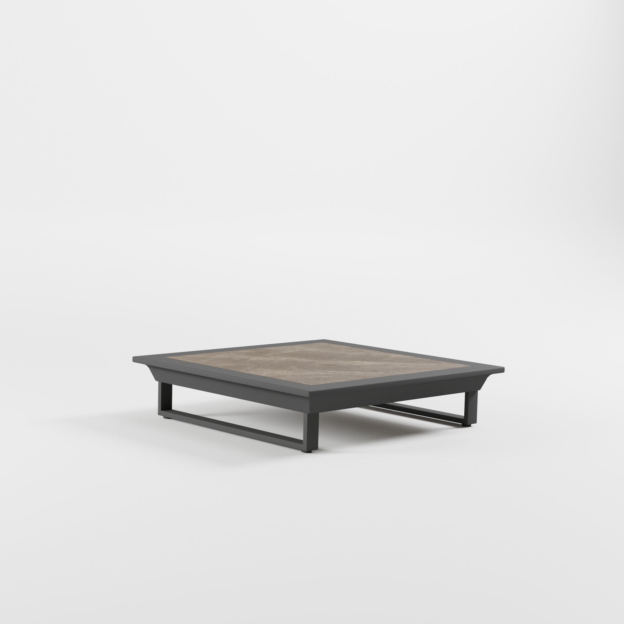 Exklusiver Outdoor‑Loungetisch 112×112 cm in Anthrazit mit hochwertiger Keramikplatte, Cube‑Design‑Füßen und eleganter 26‑cm‑Loungehöhe – Premium‑Tisch für Garten, Terrasse und moderne Outdoor‑Lounges