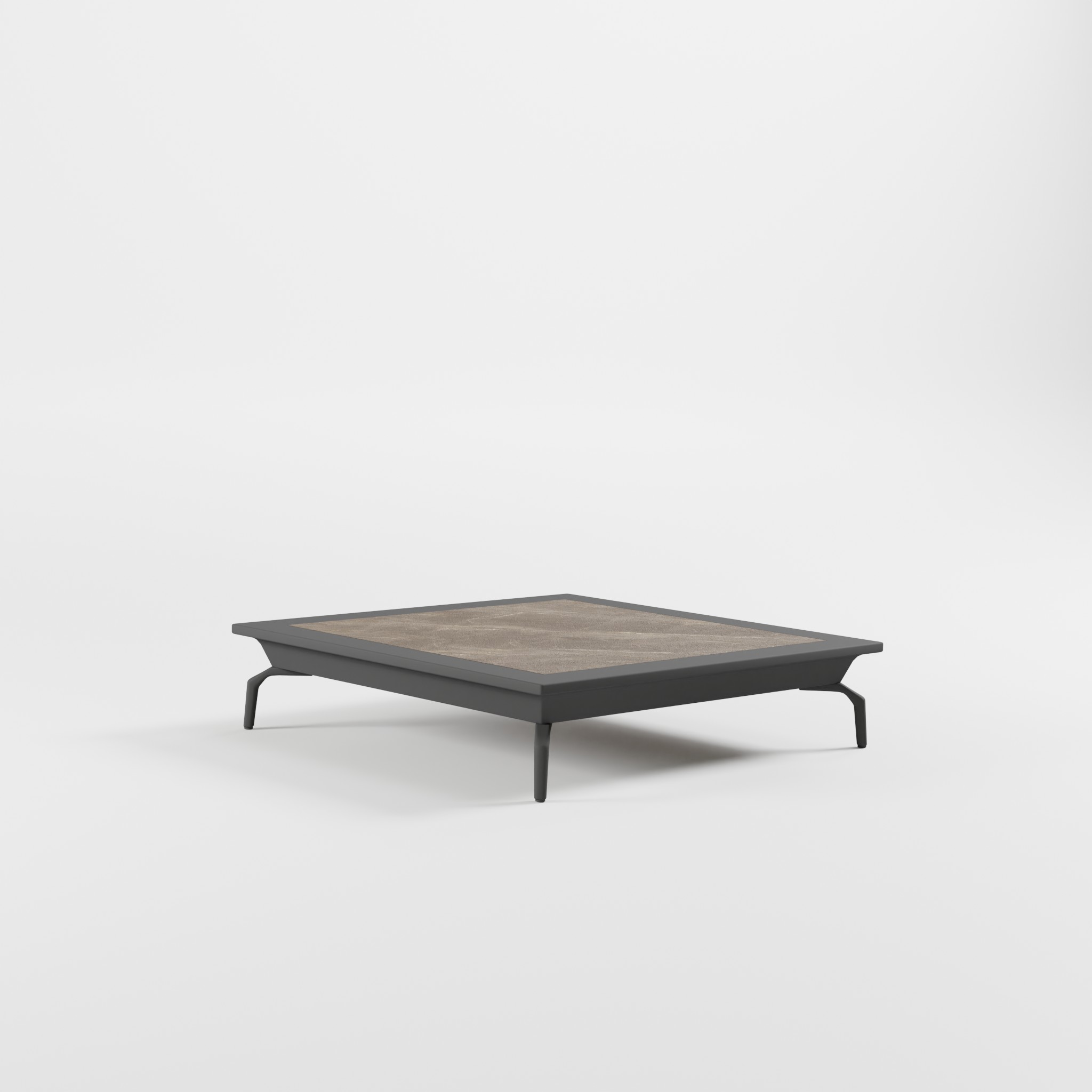 Exklusiver Outdoor‑Loungetisch 112×112 cm in Anthrazit mit hochwertiger Keramikplatte, Cube‑Design‑Füßen und eleganter 26‑cm‑Loungehöhe – Premium‑Tisch für Garten, Terrasse, Balkon und moderne Outdoor‑Lounges