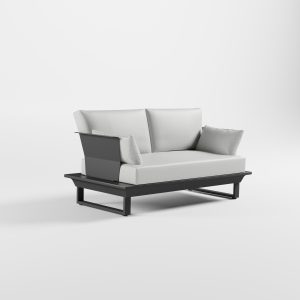 Anthrazitfarbenes 2‑Sitzer Outdoor‑Gartensofa mit zwei Armlehnen, stabilen Edelstahl‑Rückenlehnen und massiven Cube‑Füßen aus der ICM Gartenlounge