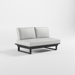 Anthrazitfarbenes ICM 2er Lounge-Zwischenmodul ohne Armlehnen, massives Aluminium-Anbaumodul mit Cube-Füßen.