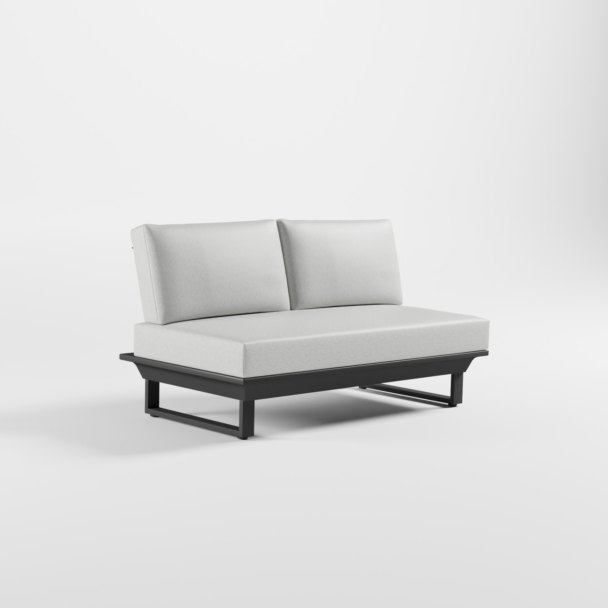 Anthrazitfarbenes ICM 2er Lounge-Zwischenmodul ohne Armlehnen, massives Aluminium-Anbaumodul mit Cube-Füßen.