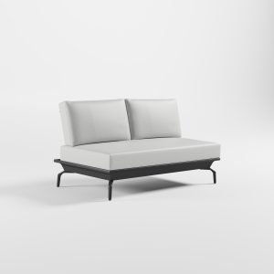 Anthrazitfarbenes ICM 2er Lounge-Zwischenmodul ohne Armlehnen, Aluminium-Anbaumodul mit schrägen Delta-Füßen.