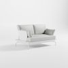 Weißes ICM 2-Sitzer Lounge-Sofa aus Aluminium mit zwei Armlehnen und eleganten, schrägen Delta-Füßen.