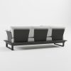 3-sitzer-aluminium-designsofa-anthrazit-rueckansicht-niedrige-edelstahl-lehnen-cube-fuesse-ohne-stuetzfuss-icm Rückansicht eines anthrazitfarbenen 3‑Sitzer Aluminium‑Designsofas mit niedrigen Edelstahl‑Rückenlehnen, massiven Cube‑Füßen und freistehendem Design ohne Stützfuß aus der ICM Serie