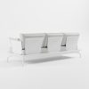 Rückansicht eines weißen 3‑Sitzer Aluminium‑Designsofas mit niedrigen Edelstahl‑Rückenlehnen, schrägen Delta‑Füßen und freistehendem Design ohne Stützfuß aus der ICM Serie