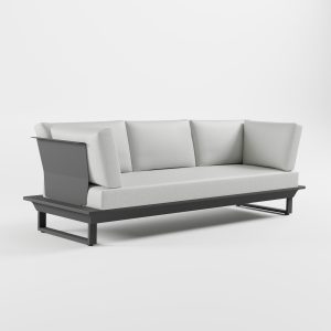 3‑Sitzer Aluminium‑Gartensofa in Anthrazit mit hoher Edelstahl‑Rückenlehne, durchgehendem Sitzkissen und Cube‑Füßen aus der ICM Gartenlounge Serie