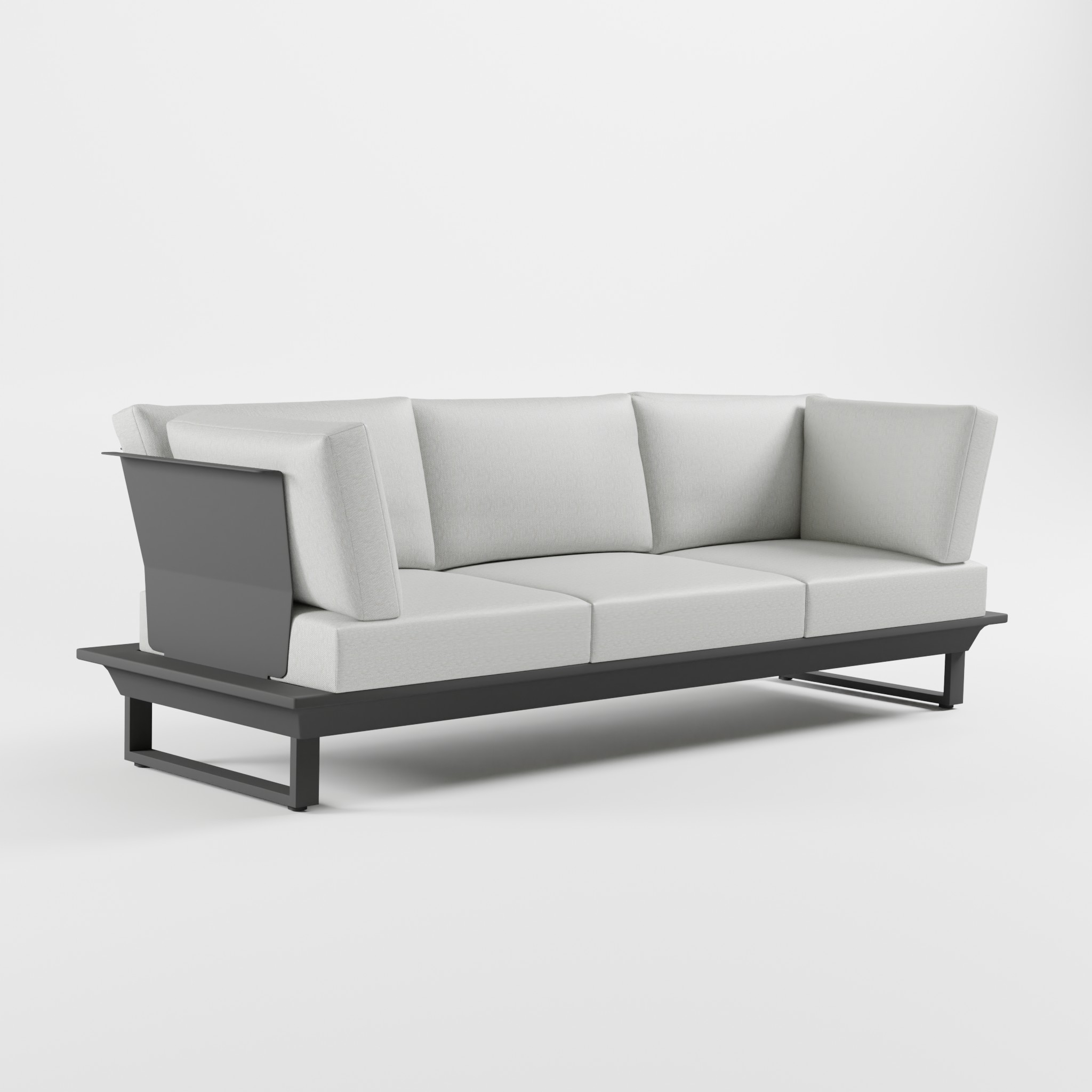 3‑Sitzer Aluminium‑Loungesofa in Anthrazit mit hoher Edelstahl‑Rückenlehne, 3‑teiliger Polsterung und Cube‑Füßen aus der ICM Gartenlounge Serie