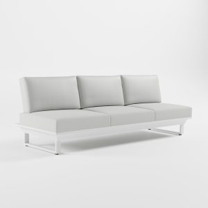 ICM 3‑Sitzer Aluminium‑Premiummoduls mit Edelstahl‑Rückenlehnen und massiven Cube‑Füßen als exklusives Zwischen­element aus der ICM Gartenlounge