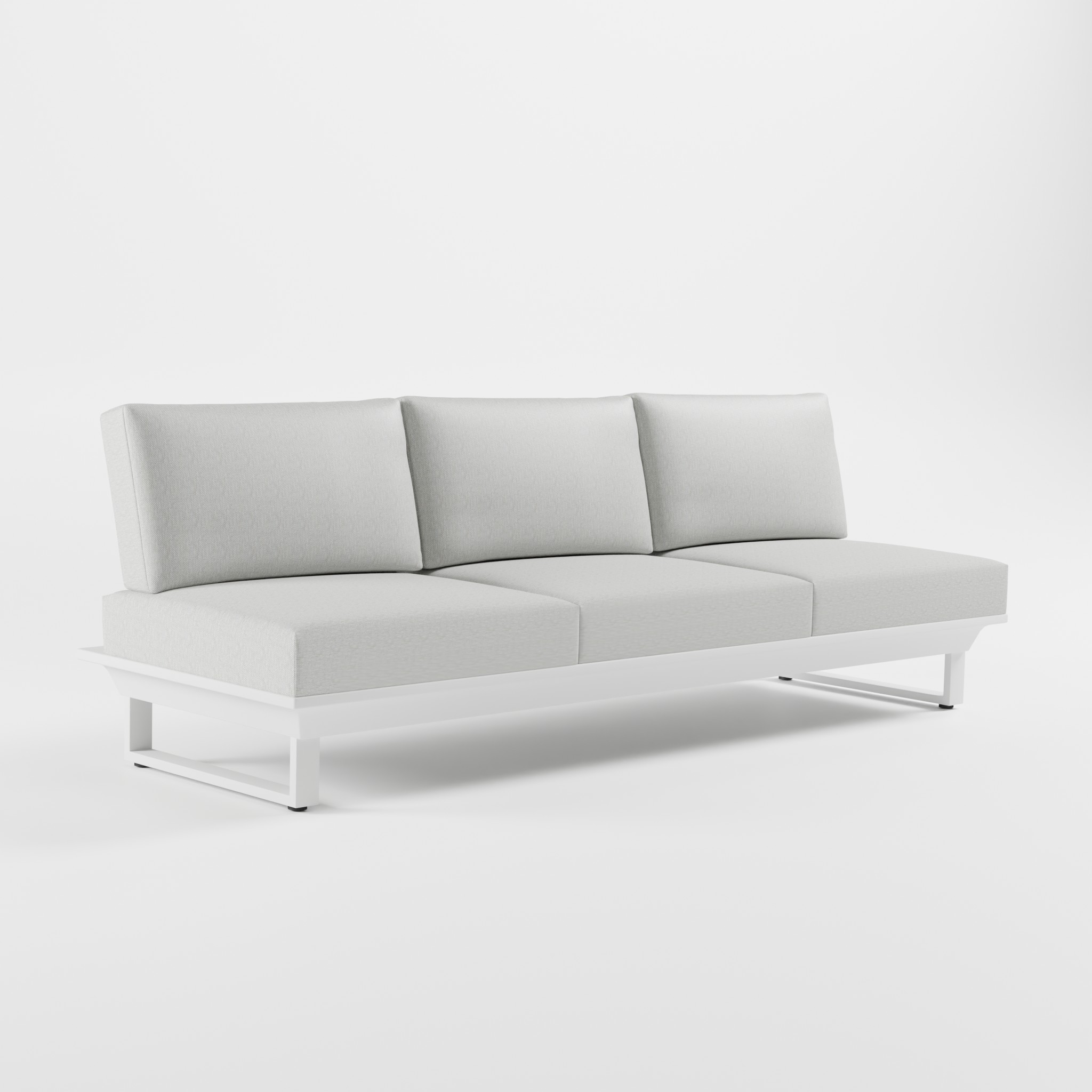 ICM 3‑Sitzer Aluminium‑Premiummoduls mit Edelstahl‑Rückenlehnen und massiven Cube‑Füßen als exklusives Zwischen­element aus der ICM Gartenlounge