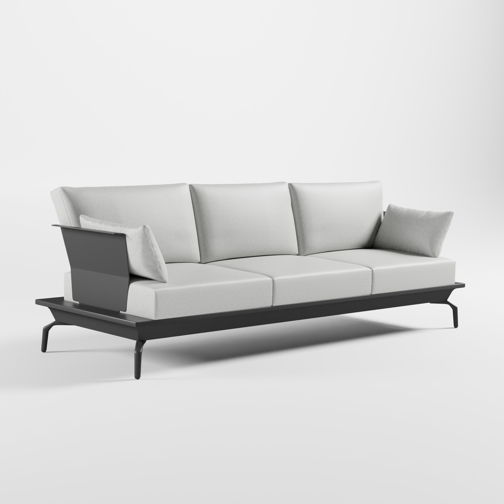 3-sitzer-aluminium-terrassensofa-anthrazit-armlehnen-delta-fuesse-edelstahl-icm Anthrazitfarbenes 3‑Sitzer Aluminium‑Terrassensofa mit zwei Armlehnen, Edelstahl‑Rückenlehne und Delta‑Füßen aus der ICM Serie