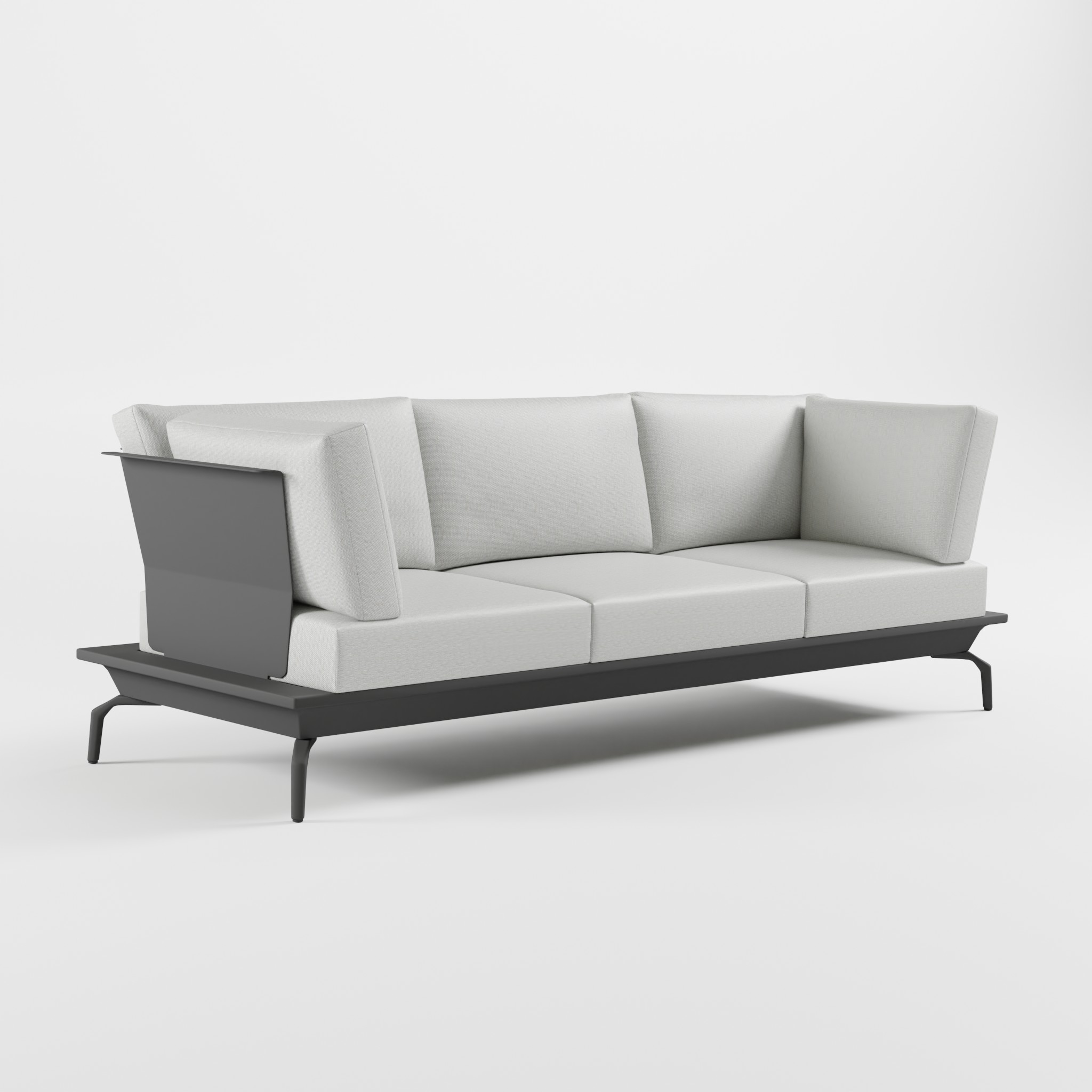 3‑Sitzer Aluminium‑Terrassensofa in Anthrazit mit hoher Edelstahl‑Rückenlehne, durchgehendem Sitzkissen und Delta‑Füßen aus der ICM Gartenlounge Serie
