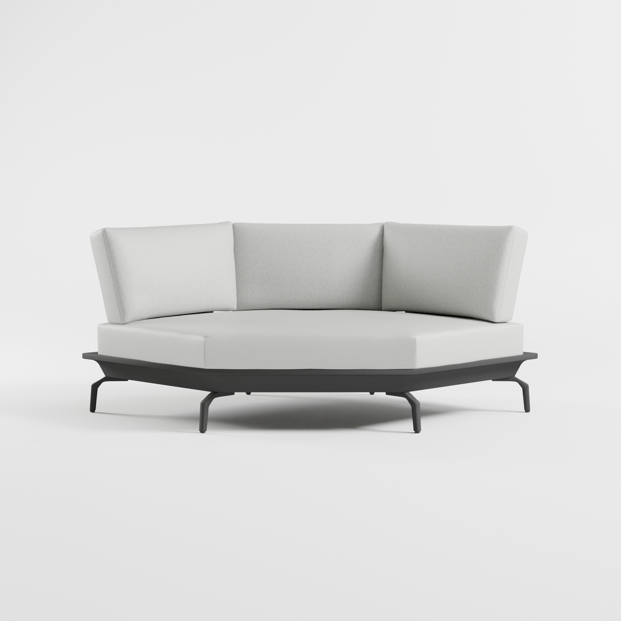 6‑Eck Zwischenmodul in Anthrazit aus pulverbeschichtetem Aluminium mit Cube‑Füßen und komfortabler Rückenlehne aus der modularen ICM Gartenlounge Serie