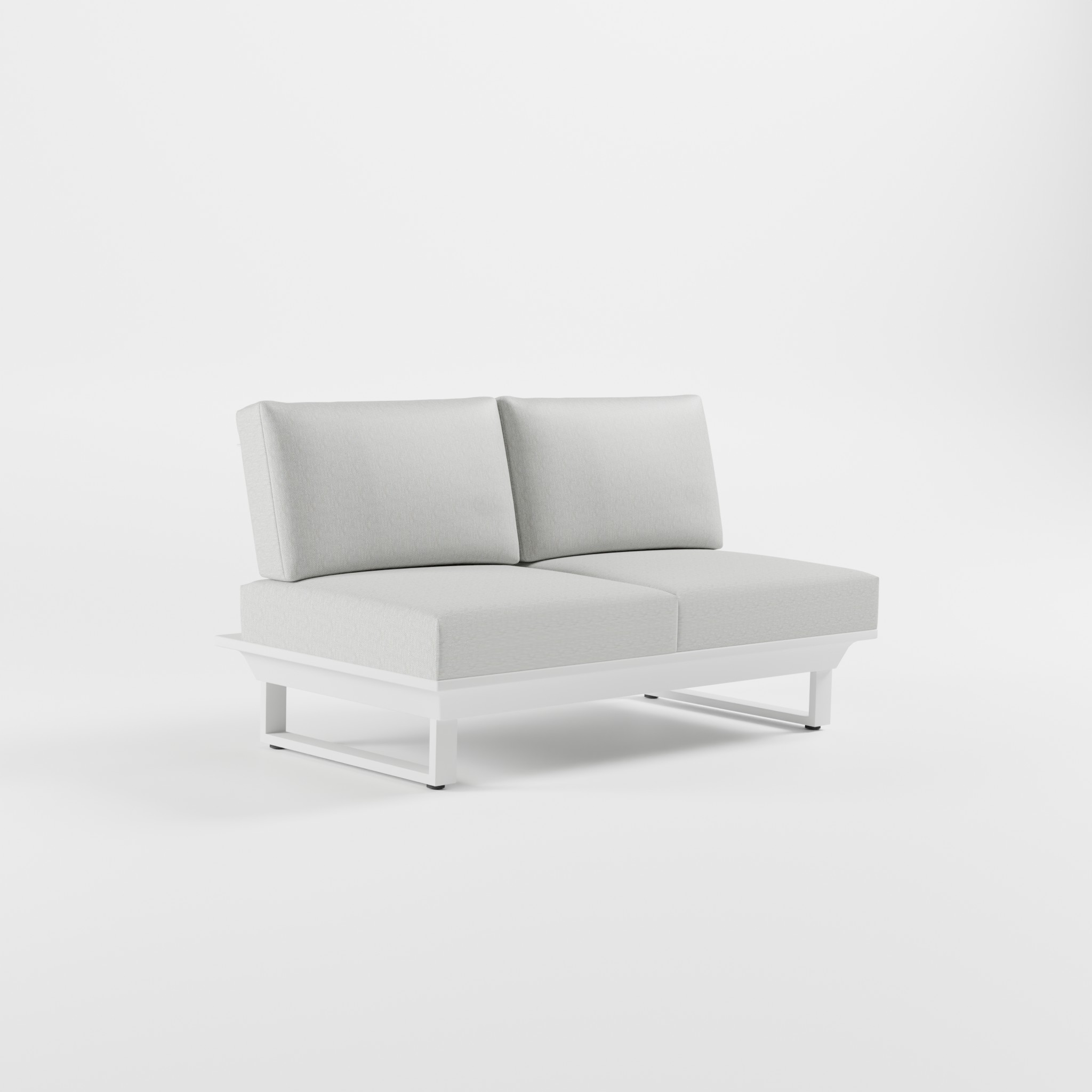 exclusives‑modul‑2sitzer‑weiss‑cube‑icm‑gartenlounge Weißes 2‑Sitzer Outdoor‑Lounge‑Modul aus Aluminium mit zwei Edelstahl‑Rückenlehnen, 2‑teiliger Polsterung und massiven Cube‑Füßen, ICM Gartenlounge