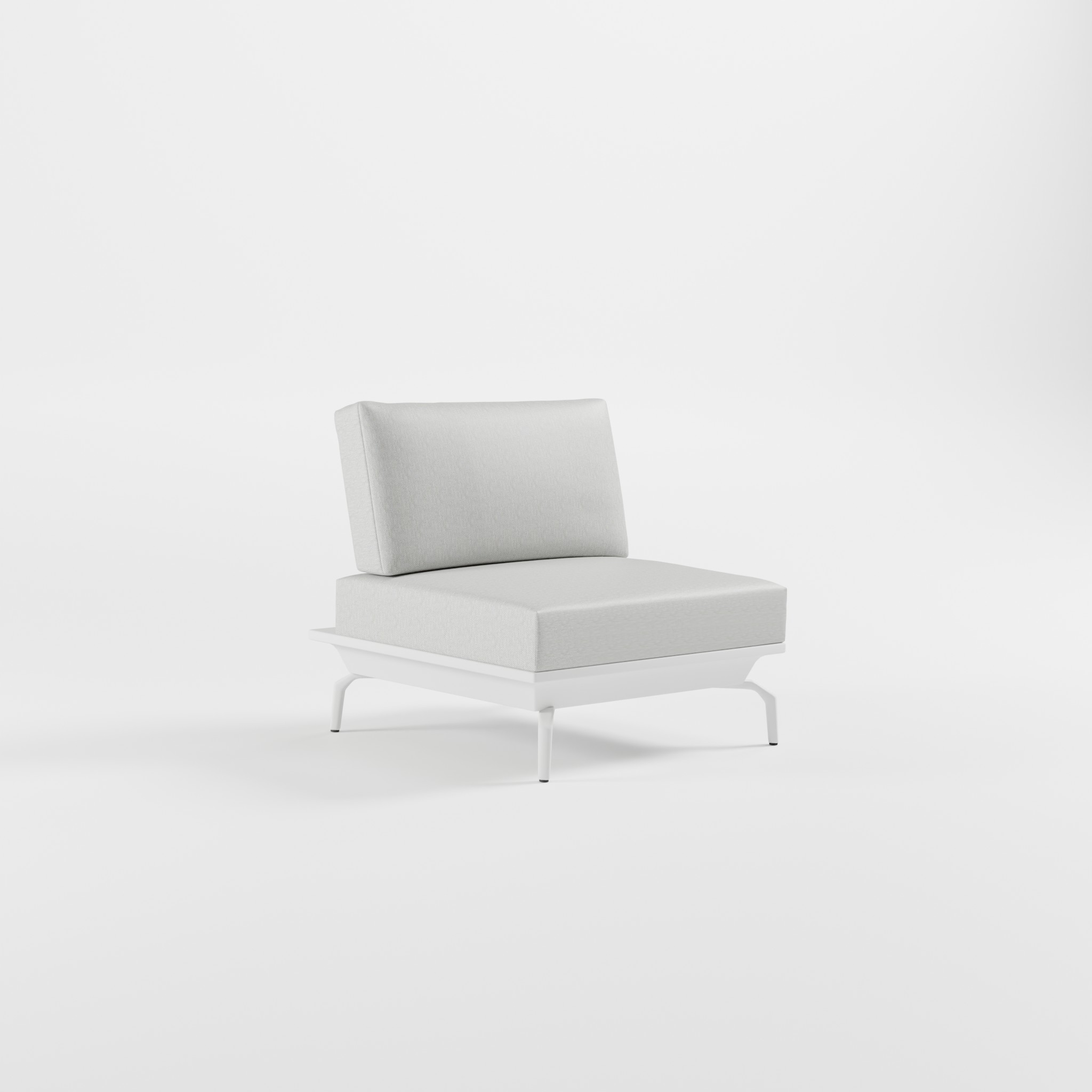 ICM 1-Sitzer Zwischenmodul Weiß ohne Armlehnen mit schrägen Delta-Füßen aus Aluminium