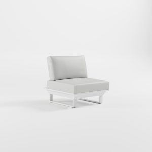 ICM 1-Sitzer Zwischenmodul Weiß ohne Armlehnen mit massiven Cube-Füßen aus Aluminium