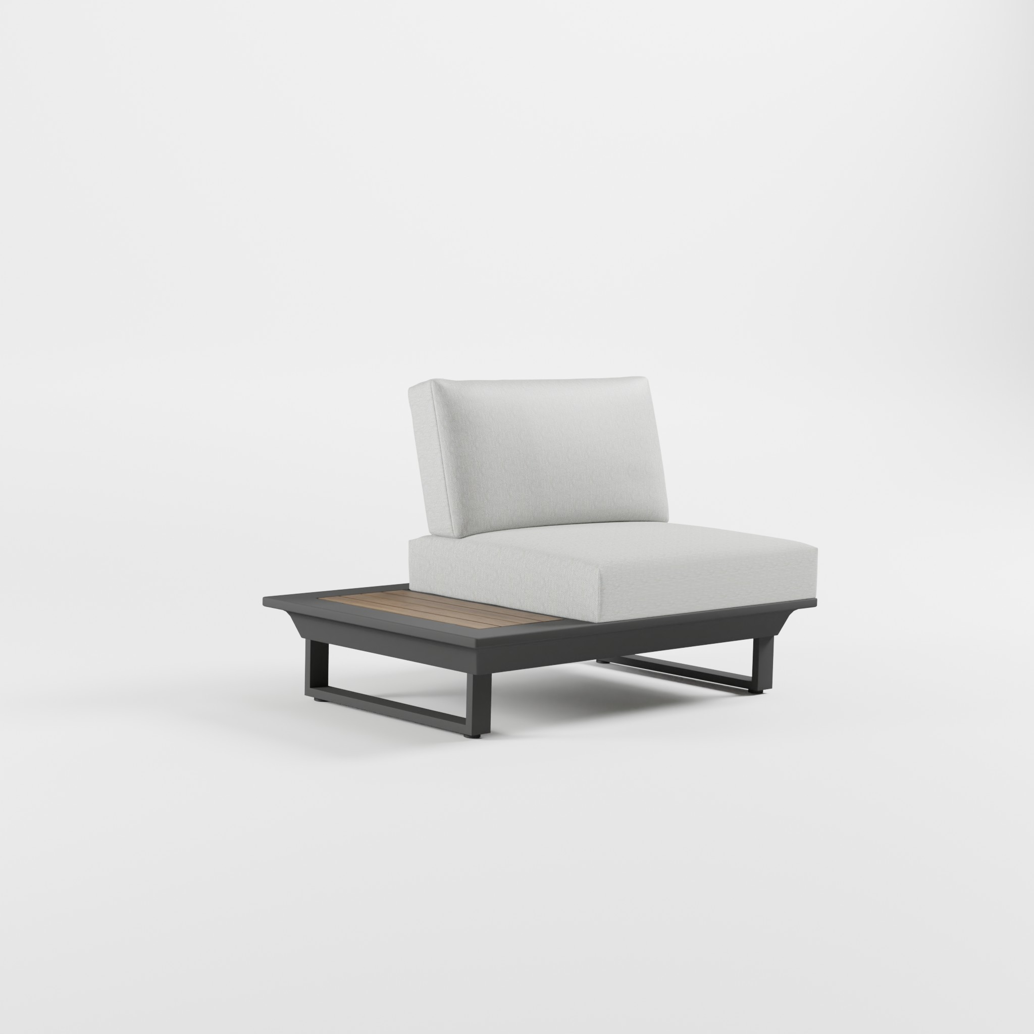 Exklusives ICM Outdoor Lounge-Endmodul in Anthrazit mit edler Teakholz-Tischplatte, hochwertiges Aluminium-Design auf Cube-Füßen, premium Gartenmöbel.