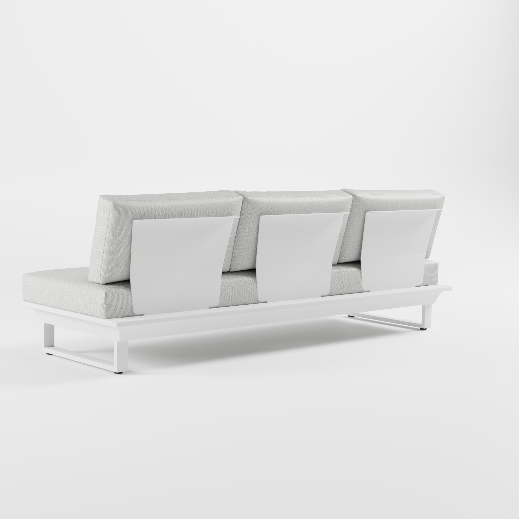 Rückansicht ICM 3-Sitzer Zwischenmodul in Weiß – großes Mittelelement mit Edelstahl-Rückenlehne und Delta-Füßen