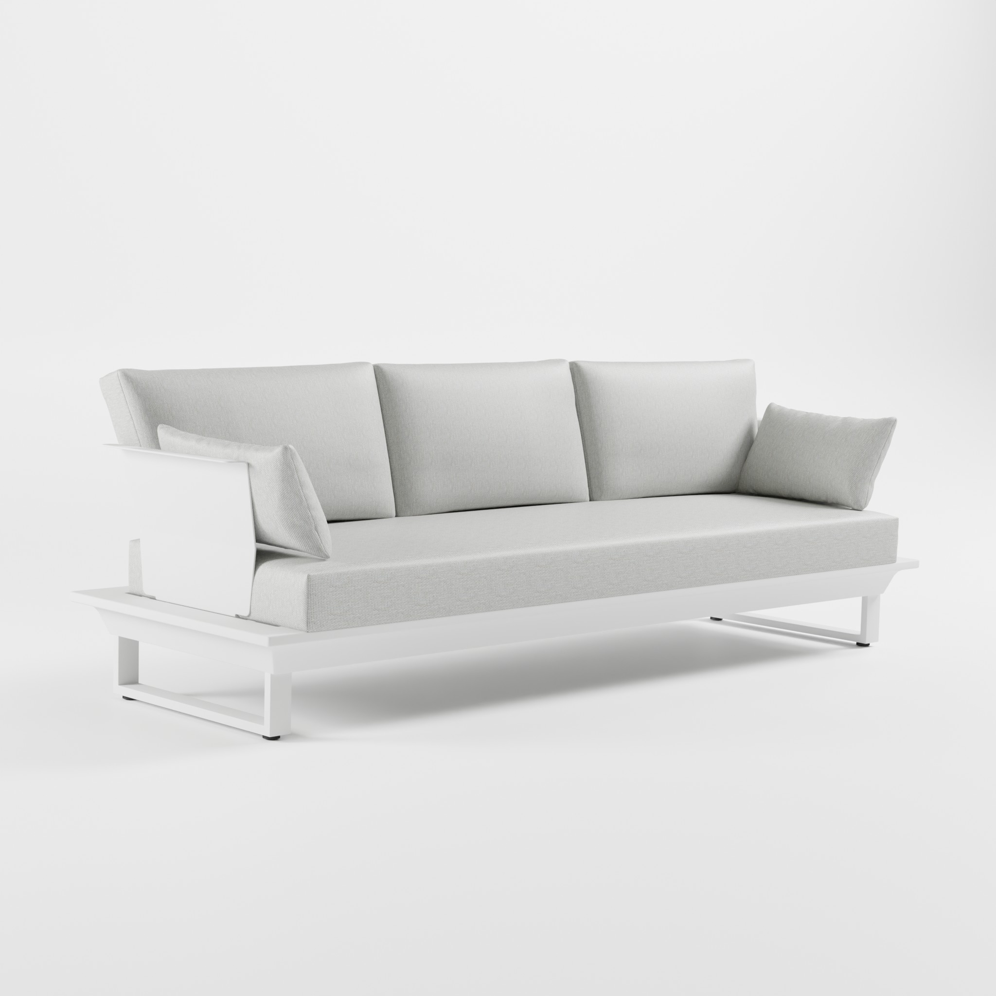 icm-monacco-3-sitzer-outdoor-lounge-sofa-weiss-low-arm ICM Monacco 3‑Sitzer Outdoor‑Sofa mit niedrigen Armlehnen aus weiß pulverbeschichtetem Aluminium für helle Gartenbereiche.