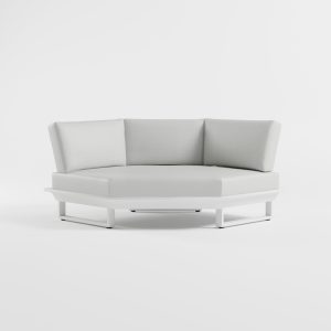 ICM 6‑Eck Outdoor‑Lounge‑Sessel aus weiß pulverbeschichtetem Aluminium für moderne Garten‑ und Patio‑Bereiche.