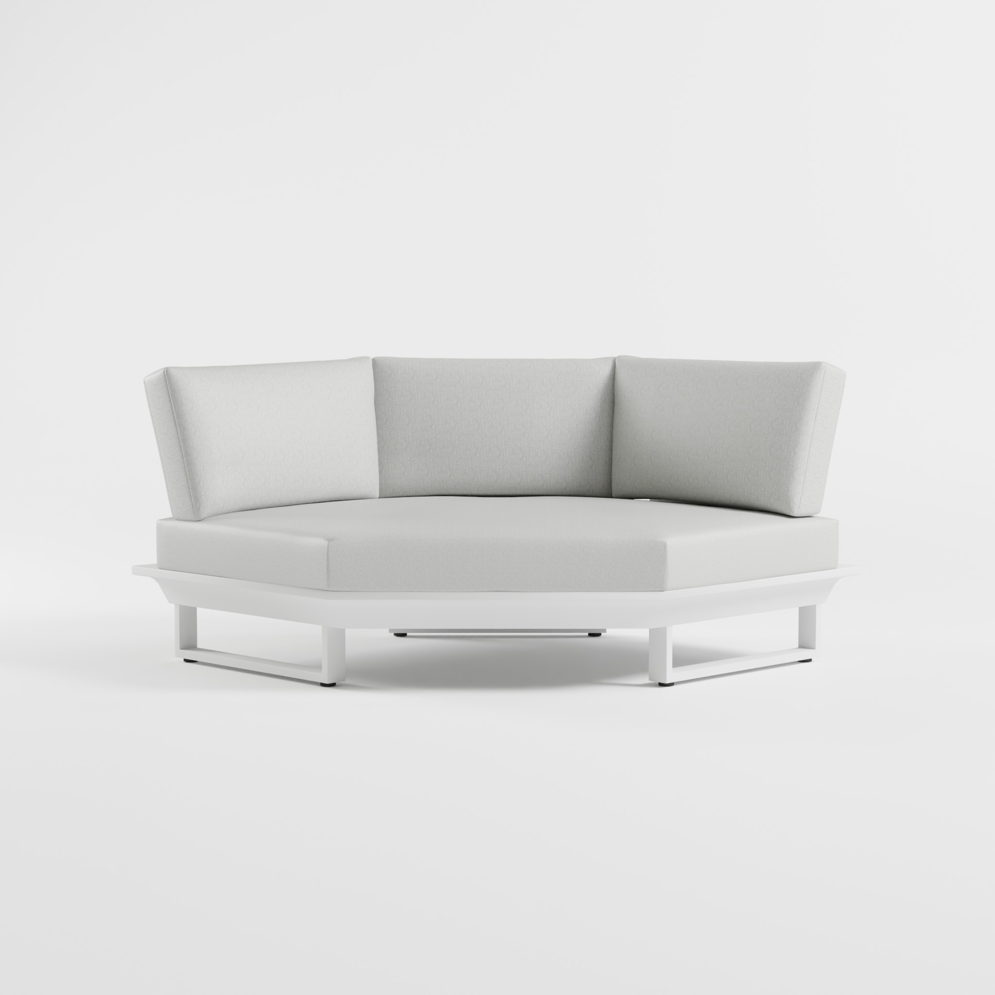 ICM 6‑Eck Outdoor‑Lounge‑Sessel aus weiß pulverbeschichtetem Aluminium für moderne Garten‑ und Patio‑Bereiche.