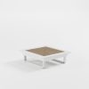 icm-outdoor-loungetisch-82x82-cm-weiss-aluminium-gartentisch-kaffeetisch-beistelltisch-terrasse-balkon-modern. Weißer Teak‑Iroko‑Loungetisch 82×82 cm mit Cube‑Füßen und 26‑cm‑Höhe – ideal für moderne Terrassen‑, Garten‑ und Rooftop‑Lounges