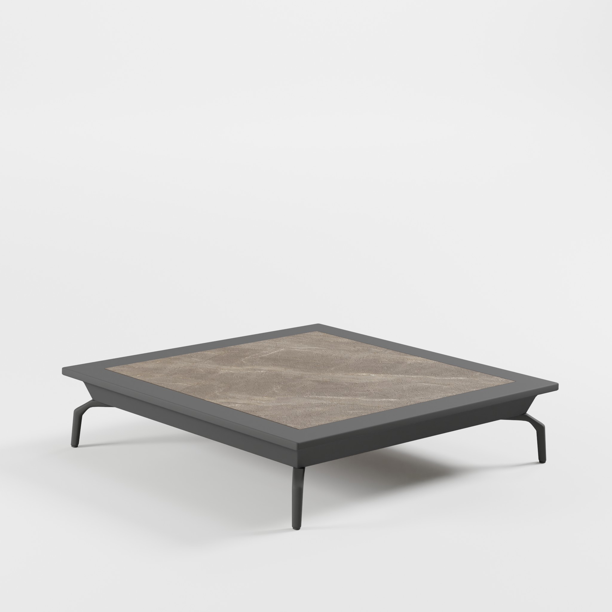 Exklusiver Outdoor‑Loungetisch 112×112 cm in Anthrazit mit hochwertiger Keramikplatte, Cube‑Design‑Füßen und eleganter 26‑cm‑Loungehöhe – Premium‑Tisch für Garten, Terrasse, Balkon und moderne Outdoor‑Lounges