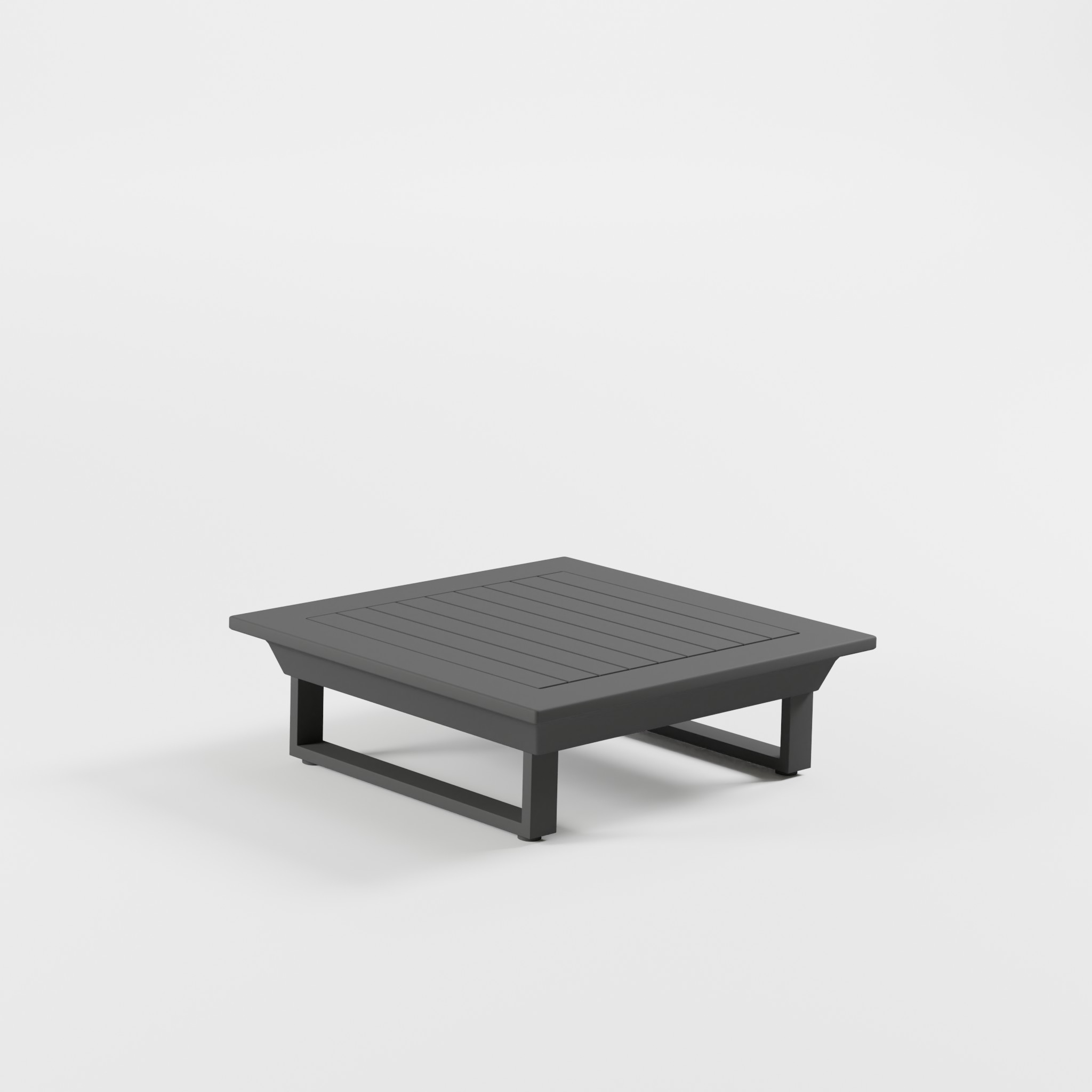 Anthrazitfarbener Aluminium‑Modultisch 82×82 cm mit Cube‑Füßen und 26‑cm‑Höhe – ideal für Garten‑ und Terrassenlounges