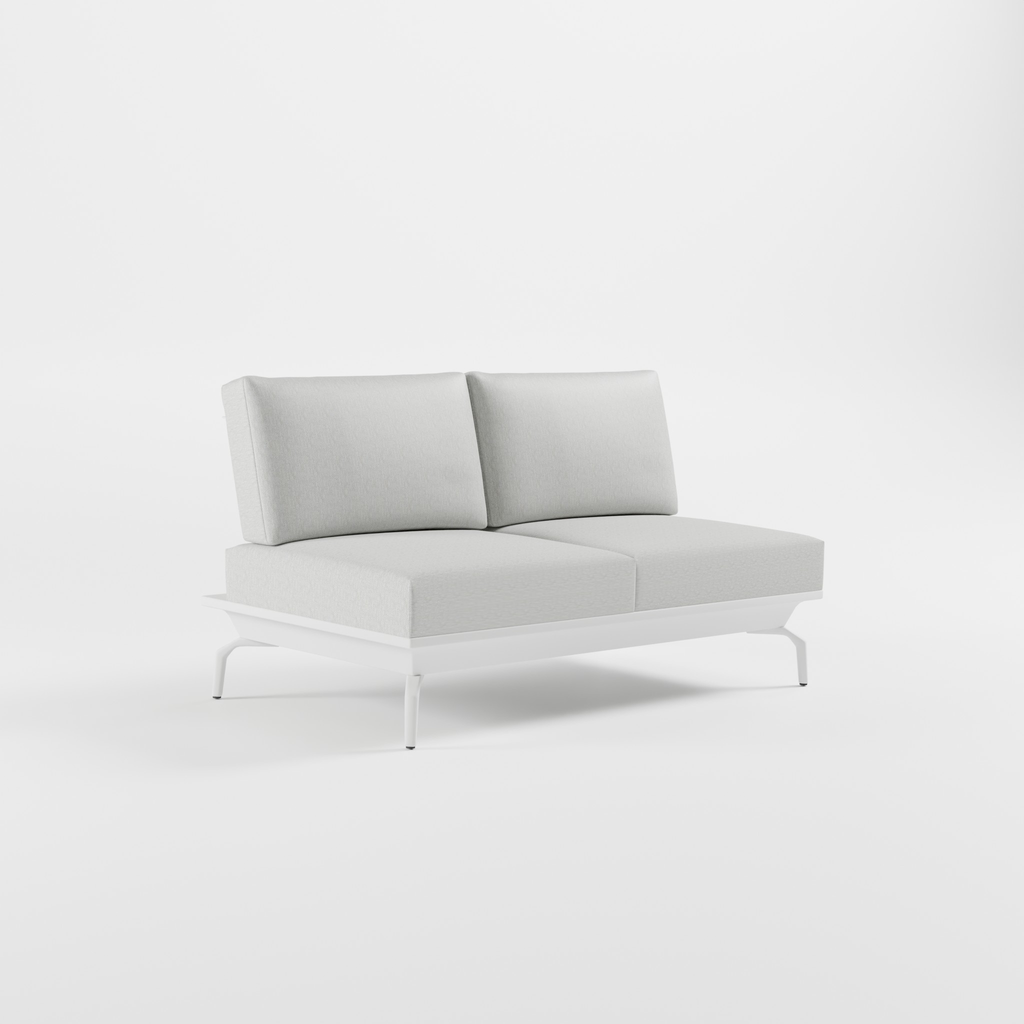 supreme‑modul‑2sitzer‑weiss‑delta‑icm‑gartenlounge Weißes 2‑Sitzer Outdoor‑Lounge‑Modul aus Aluminium mit zwei Edelstahl‑Rückenlehnen, 2‑teiliger Polsterung und schrägen Delta‑Füßen, ICM Gartenlounge