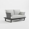 2-sitzer-outdoor-gartensofa-anthrazit-durchgehendes-sitzkissen-cube-fuesse-edelstahl-icm Anthrazitfarbenes 2‑Sitzer Outdoor‑Gartensofa mit zwei Armlehnen, durchgehendem Premium‑Sitzkissen, markanten Edelstahl‑Rückenlehnen und massiven Cube‑Füßen aus der ICM Gartenlounge