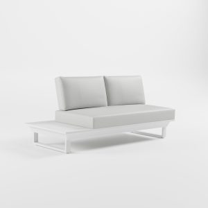 2-Sitzer Endmodul Weiß mit Seitentisch – Flexibles Anstellmodul mit Cube-Füßen und durchgehendem Sitzkissen von ICM.