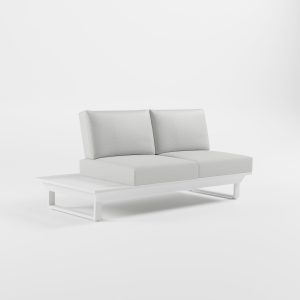 2-Sitzer Endmodul Weiß mit Seitentisch – Flexibles Anstellmodul mit Cube-Füßen und 2-teiliger Polsterung von ICM.