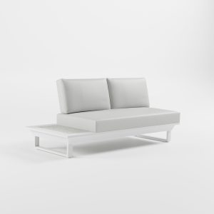 2-Sitzer Endmodul Weiß mit Keramik-Seitentisch – Flexibles Anstellmodul mit Cube-Füßen und durchgehendem Sitzkissen von ICM.