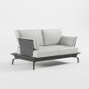 2-sitzer-premium-lounge-sofa-anthrazit-2-teilige-polsterung-delta-designfuesse-edelstahl-icm Anthrazitfarbenes 2‑Sitzer Aluminium‑Lounge‑Sofa mit zwei Armlehnen, 2‑teiliger Premium‑Polsterung, markanten Edelstahl‑Rückenlehnen und eleganten Delta‑Designfüßen aus der ICM Gartenlounge