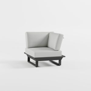 Eckmodul in Anthrazit aus Aluminium mit Edelstahl‑Rückenlehne und Cube‑Füßen, geeignet für modulare Outdoor‑Lounge, ICM.