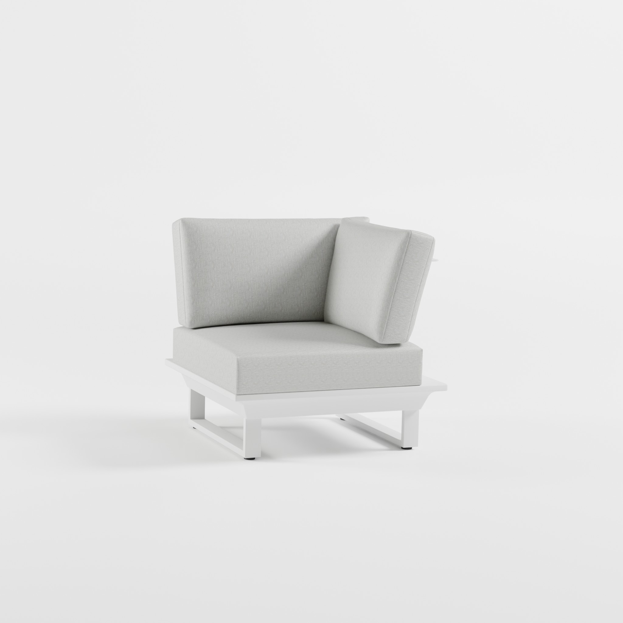 ICM Monacco 1‑Sitzer Eckmodul aus weiß pulverbeschichtetem Aluminium für helle Terrassen‑ und Gartenlounges.