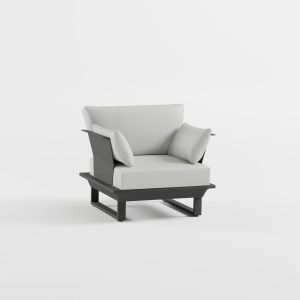 Outdoor‑Gartensessel in Anthrazit aus Aluminium mit Edelstahl‑Rückenlehne und Cube‑Füßen, geeignet für hochwertige Lounge‑Bereiche, ICM.