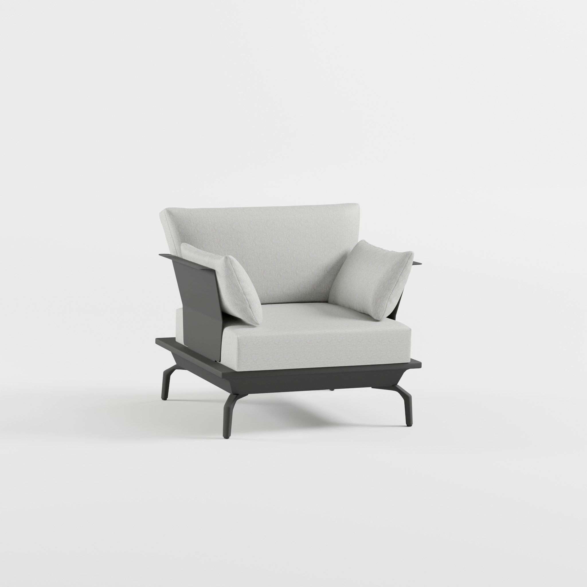 gartensessel‑anthrazit‑aluminium‑delta‑fuesse‑icm Anthrazitfarbener Outdoor‑Gartensessel aus Aluminium mit Edelstahl‑Rückenlehne, zwei Armlehnen und Delta‑Füßen für hochwertige Außenbereiche, ICM.